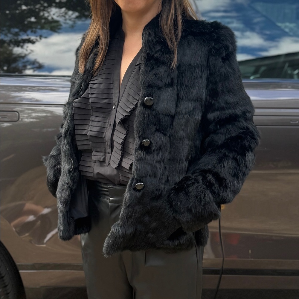 VINTAGE Black Rabbit Fur Jacket - Picture 8 of 10